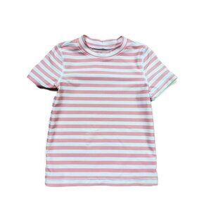 Primary Toddler Girls Pink & White Striped Short Sleeve Rashguard Size 2/3